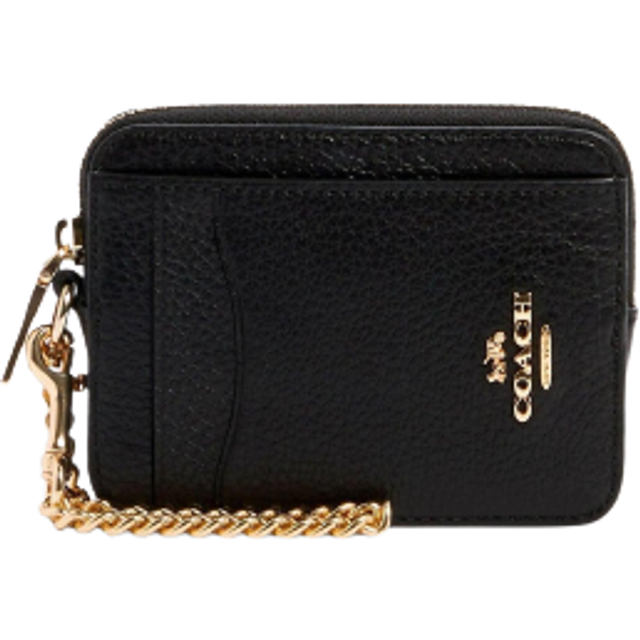 Coach Womens Refined Pebbled Leather Zip Card Case - Black - One Size