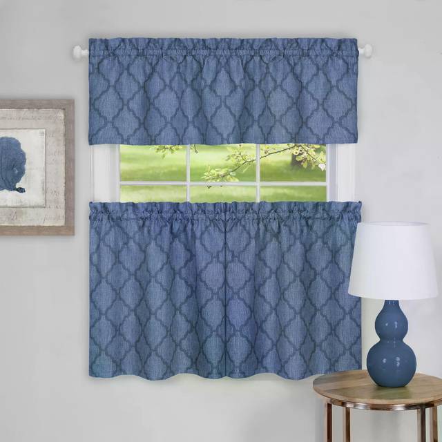 Achim cOTV36BL12 58 x 36 in colby Window curtain Tier Pair & Valance Set&#44 Blue
