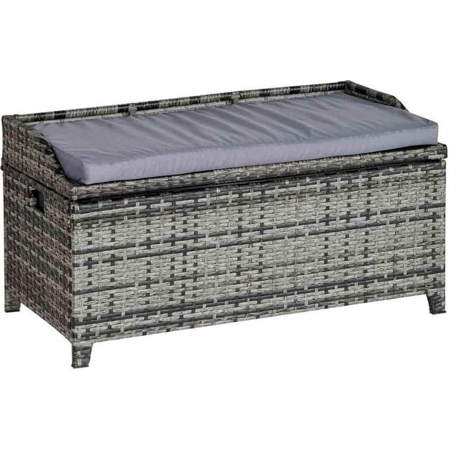 Alfresco Rattan Storage Bench with Cushion, Grey