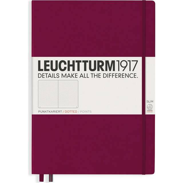 LEUCHTTURM1917 - Notebook Hardcover Master Slim A4+ - 123 Numbered Pages for Writing and Journaling (Port Red  Dotted)