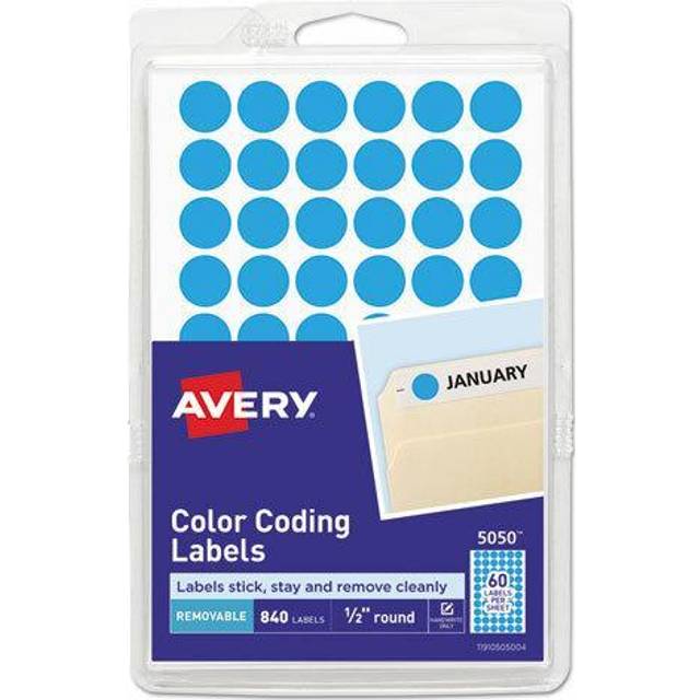 Avery Color-Coding Removable Labels  1/2 Inch Round Stickers  Light Blue  Non-Printable  840 Dot Stickers Total (5050)