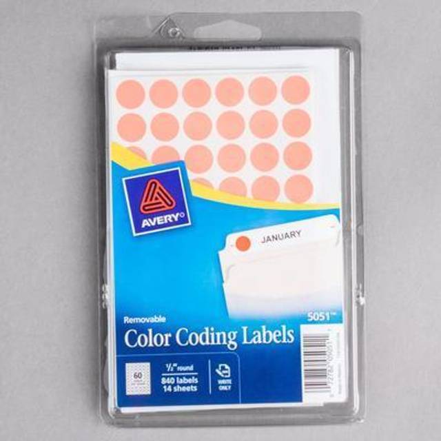 Avery Color-Coding Removable Labels  1/2 Inch Round Stickers  Neon Coral  Non-Printable  840 Dot Stickers Total (5051)