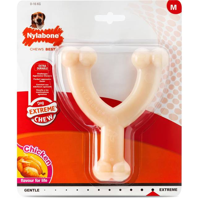 Nylabone Wishbone tuggleksak med kycklingsmak - Stl. M: L 15 x B 12 x H 2,5 cm - Vit