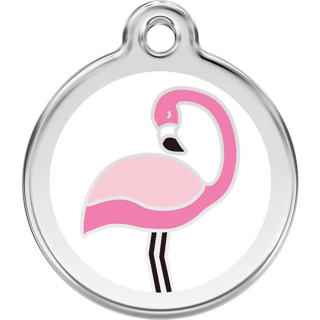 Red Dingo Enamel Dog & Cat ID Tags Flamingo White - Large
