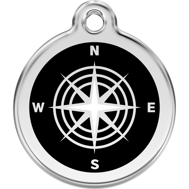 Red Dingo Enamel Dog & Cat ID Tags Compass Black - Large