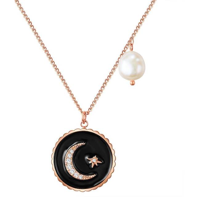 Valero Pearls Womens Necklace stainless steel rose gold freshwater cultured pearl white preciosa - Size 40cm - Rose Gold