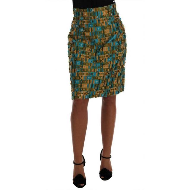 Dolce & Gabbana, Kjol, Dam, S, Polyester, Elegant Jacquard Pennkjol - green (S)