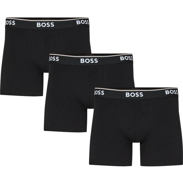 Men's BOSS Orange Power Three Pack Mens Stretch Cotton Boxer Briefs With Logos NOS - Black - Size: 33/32/32