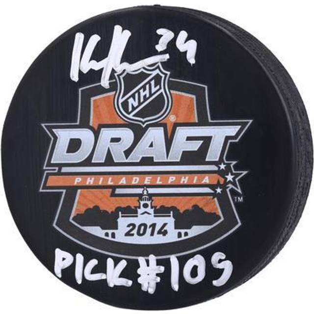 Kaapo Kahkonen San Jose Sharks Autographed 2014 NHL Draft Logo Hockey Puck with "Pick #109" Inscription