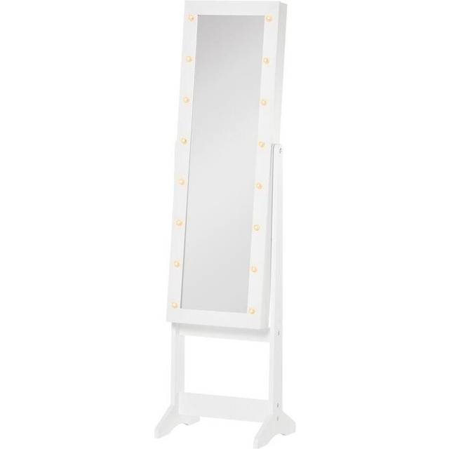 HomCom Free Standing LED Mirrored Jewelry Cabinet - White