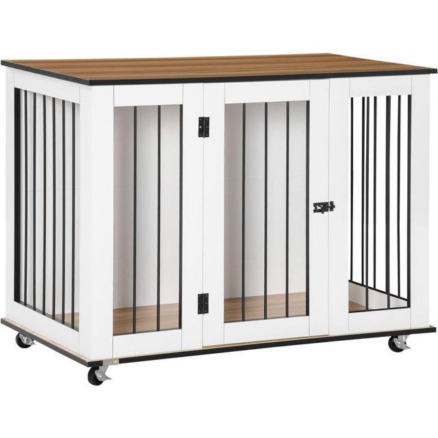 PawHut Dog Crate Furniture End Table w/ Lockable Door, for Large Dogs - White