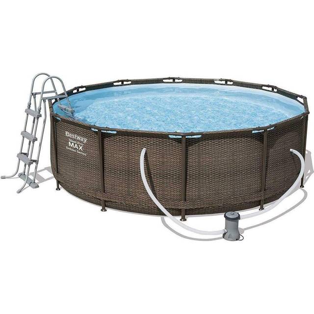 "Bestway 12ft x 39.5"" Steel Pro Max Swimming Pool & Filter Pump-Rattan"
