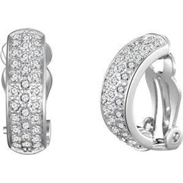 Silver plated pave clip on earrings created with zircondia® crystals