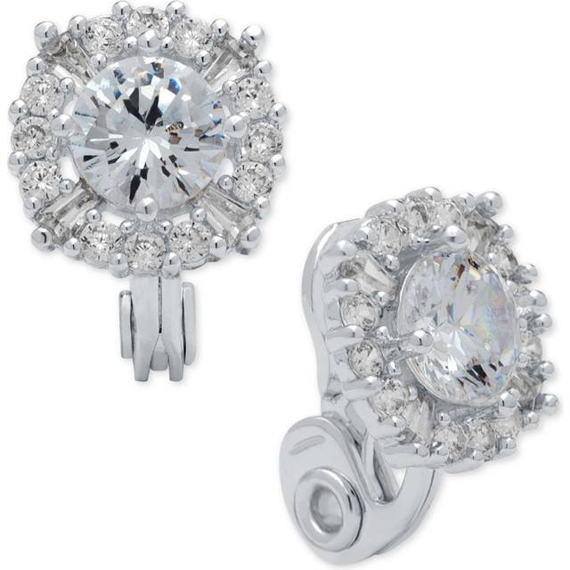 Anne Klein Women's Silver-Tone Crystal Pave Clip Earrings size 0.5"