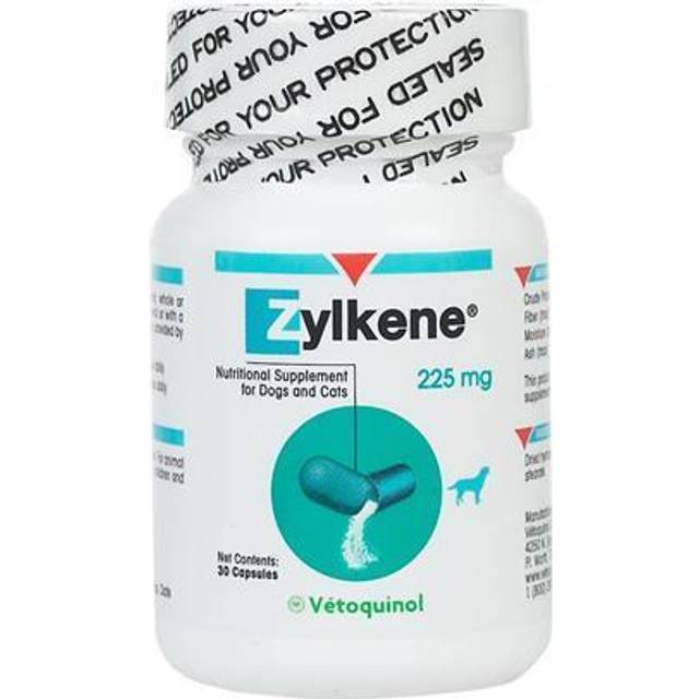 Vetoquinol Zylkene 225 mg | 30 kapslar | Tilläggsfoder för stora hundar | För att hjälpa i ovanliga situationer | Med trypsin-hydrolyserat nötkreaturkasein