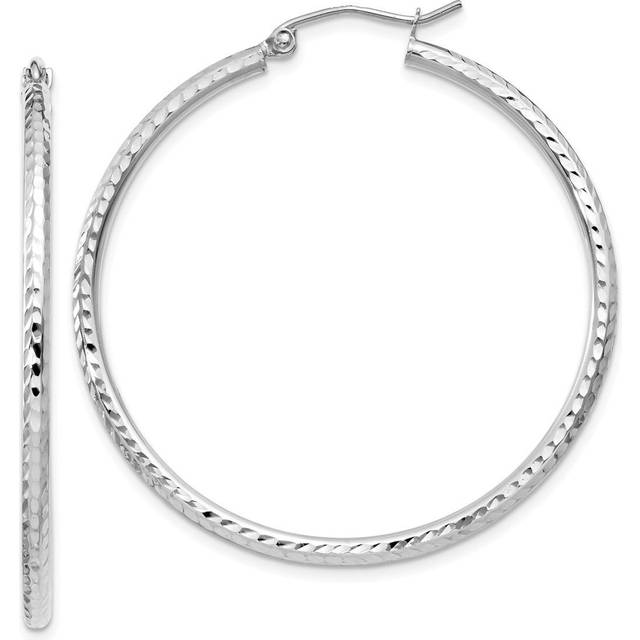 Quality Gold T831L 2 x 40 mm 14K White Gold Lightweight Hoop Earrings, Pair