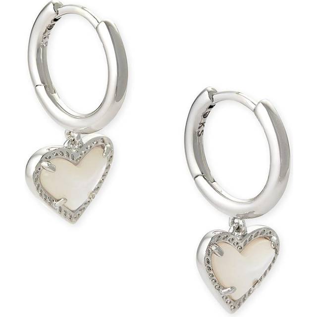Kendra Scott Ari Heart Huggie Earrings - Prong-set Stone Heart Pendants - Brass Material - Lever Back Closure Gold Black Drusy One Size One Size