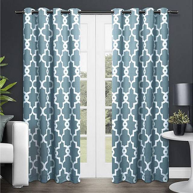 TOWN & COUNTRY EVERYDAY Ironwork satin gardin, vävd, för fönster, textil, blågrön, B 52 tum x L 108 tum (2 paneler), 2