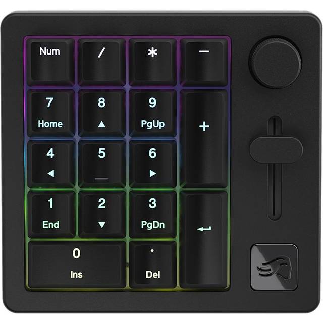 Glorious Gaming GMMK Macro Numpad – trådat/trådlöst (Bluetooth), aluminium, anpassningsbart, reglage och ratt, individuell RGB, linjära brytare, 18 ABS Doubleshot-tangenter – Black Slate
