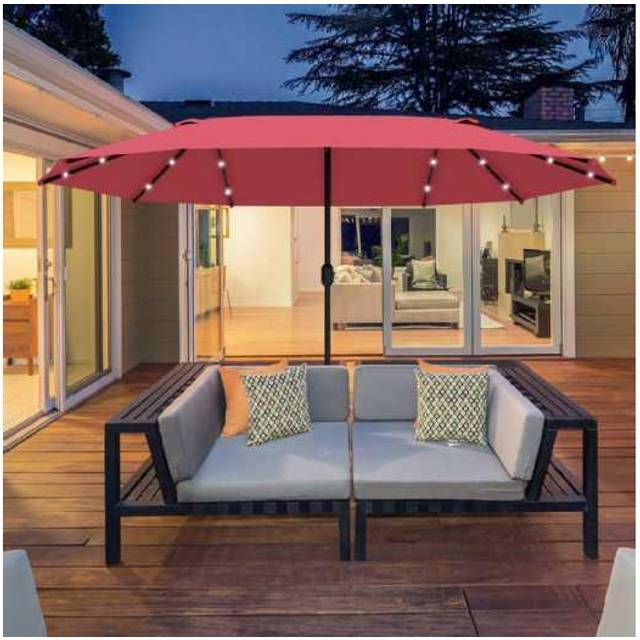 4.4m Double-Sided Sun Umbrella Patio Parasol Solar Khaki - Outsunny