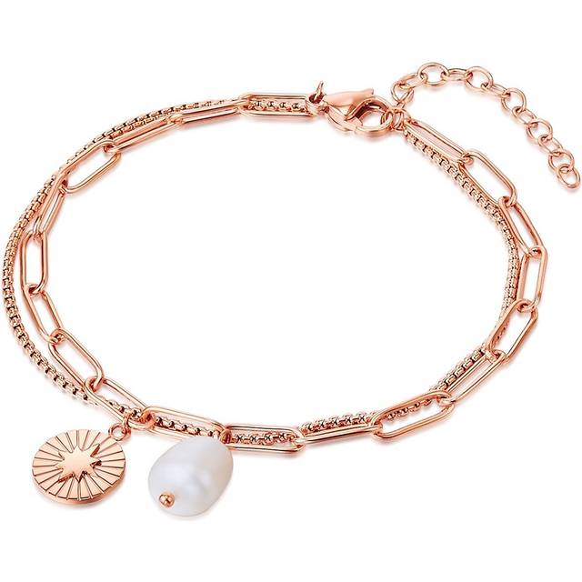 Valero Pearls Womens Bracelet stainless steel rose gold freshwater cultured pearl white preciosa - Size 20 cm - Rose Gold