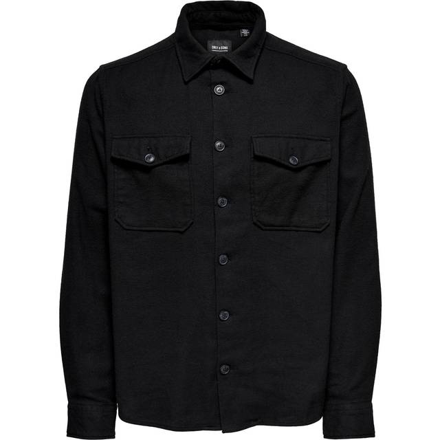 (Dark Navy, Medium) Only & Sons Teo Long Sleeve Pocket Viscose Shirt