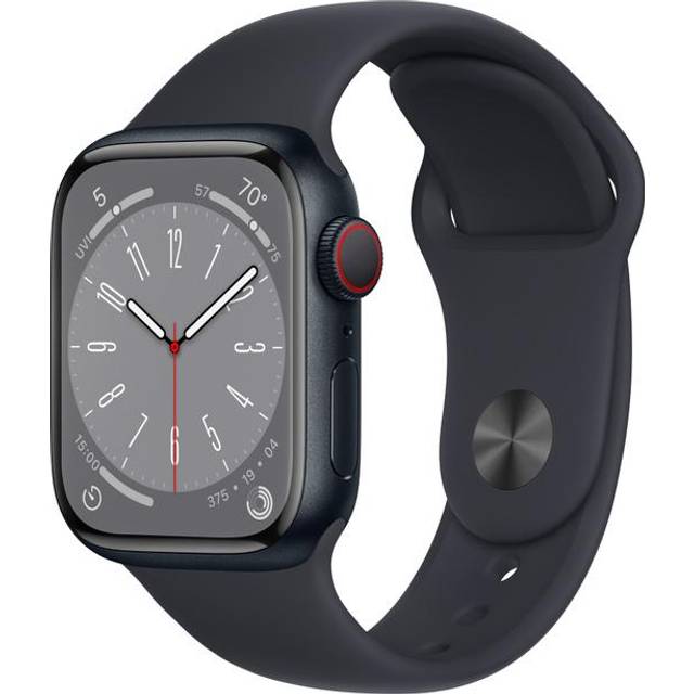 Apple Watch Series 8 (GPS + Cellular) - (PRODUCT) RED - 41 mm - rød aluminium - smart ur med sportsbånd - fluoroelastomer - rød - båndstørrelse: Almi
