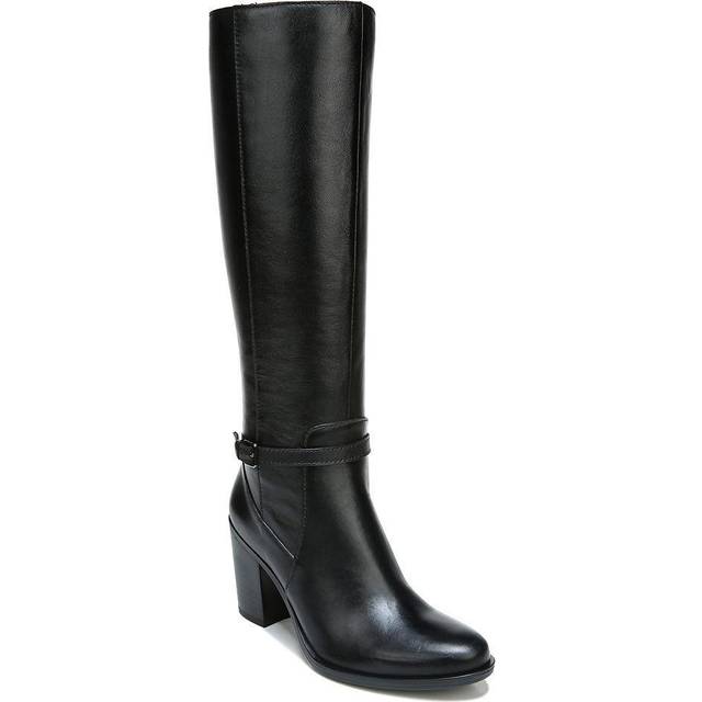 Naturalizer Kalina Wide Calf Knee High Boots, Black Leather, 7.5M Almond Toe, Block Heels, Zip Closure
