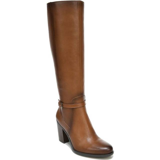 Naturalizer Kalina Wide Calf Knee High Boots, Cider Spice Leather, 7.5W Almond Toe, Block Heels, Zip Closure