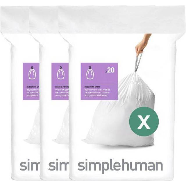 Simplehuman Code X Liners, Pack Of 60 Liners, 50% Recycled Custom Fit Bin Bags, 80L, White