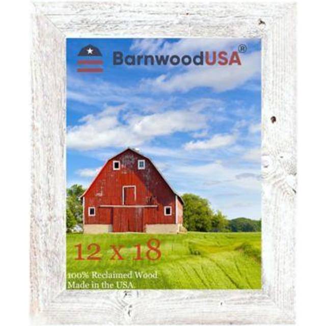BARNWOODUSA | Farmhouse 12x18 Picture Frame | 1 1/2 inch Molding | 100% Reclaimed Wood | Rustic | White Wash