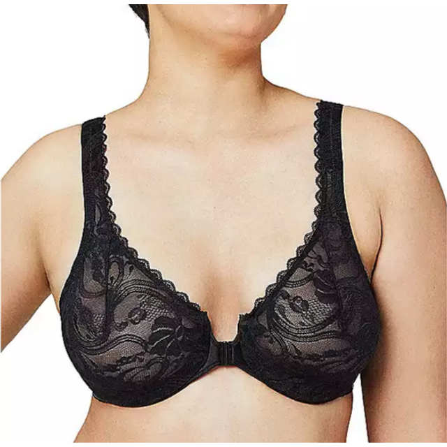 Glamorise Full Figure Plus Size Wonderwire Front Close Stretch Lace Bra - Natural
