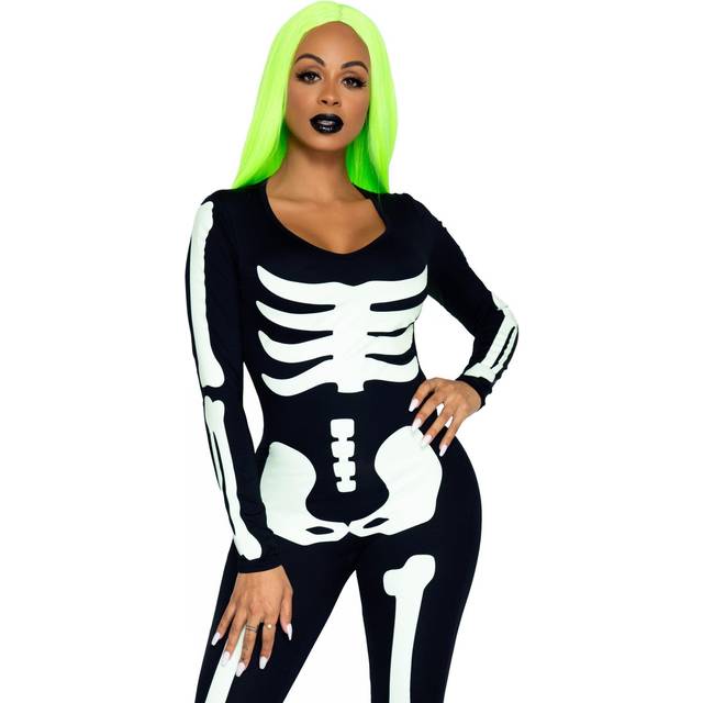 Glow In the Dark Skeleton Catsuit for Women | Skeleton Costumes - Black&#47;White (S)