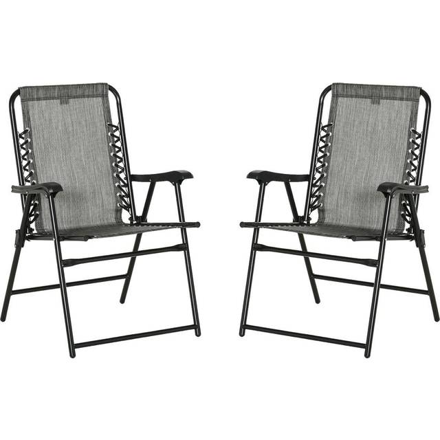 Outsunny 2Pcs Outdoor Patio Folding Chairs, Portable Garden Loungers Grey