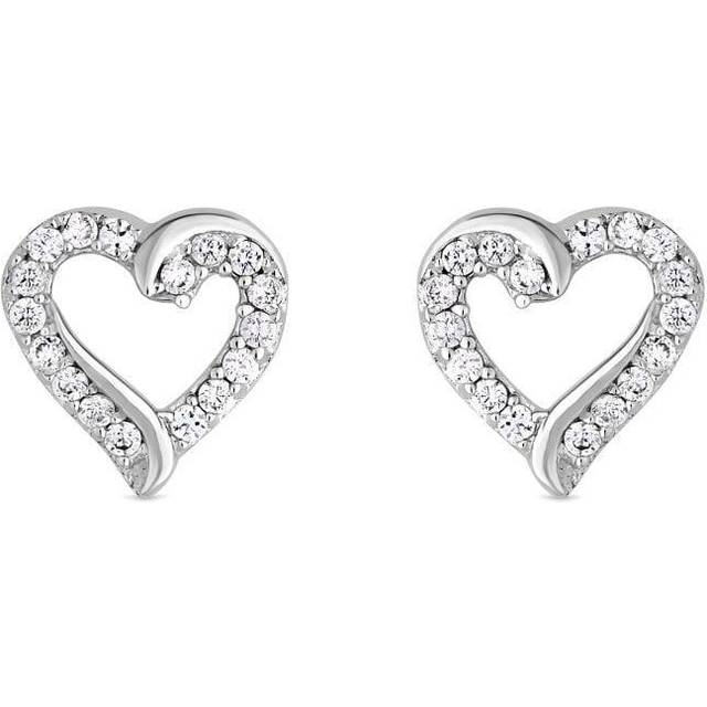 Sterling 925 Cubic Zirconia Open Heart Stud Earrings - Silver - One Size - Simply Silver