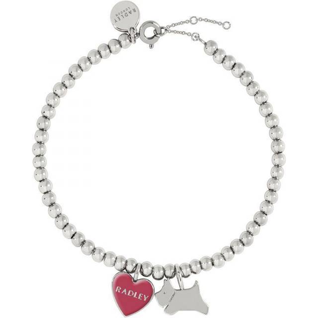 Radley Love Letters Ladies Silver Plated Friendship Bracelet with Jumping Dog and Pink Enamel Heart (*)