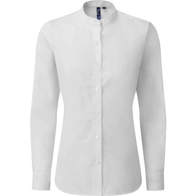 (L, White) Premier Womens/Ladies Banded Grandad Collar Formal Shirt