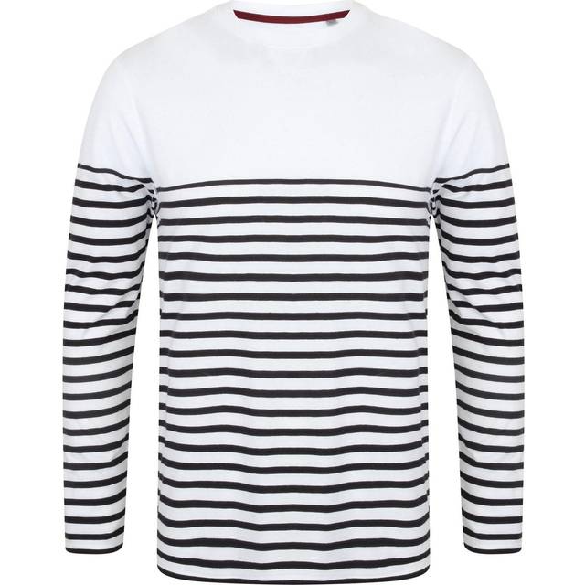 (S, White/Navy) Front Row Mens Long Sleeve Breton Stripe T-Shirt