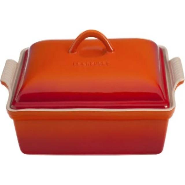 "Le Creuset Stoneware Heritage Covered Rectangular Casserole, 4 qt. (12"" x 9""), Flame"