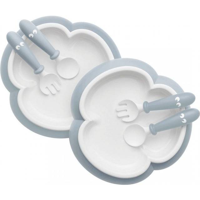 BABYBJ&#xD6;RN Pack of 2 Baby Plate, Spoon and Fork Set - Powder Green