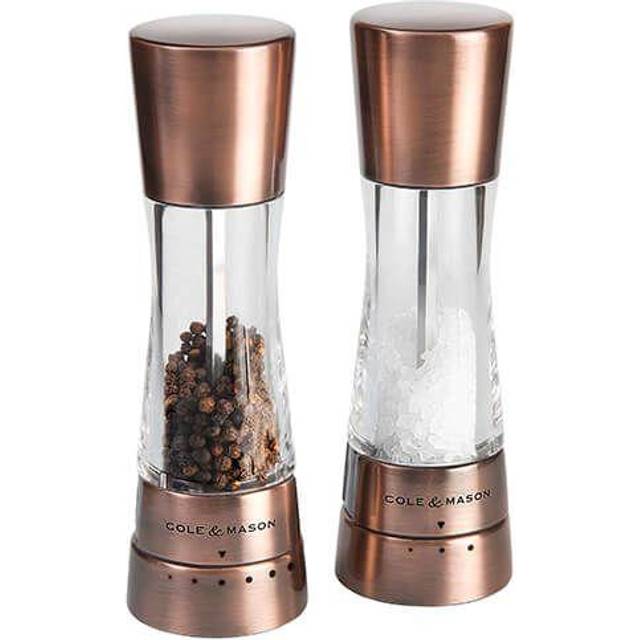 Cole & Mason Derwent guld salt- och pepparkvarnar, gourmet precision+, rostfritt stål/akryl, 190 mm, presentpaket, inkluderar 2 x salt- och pepparkvarnar