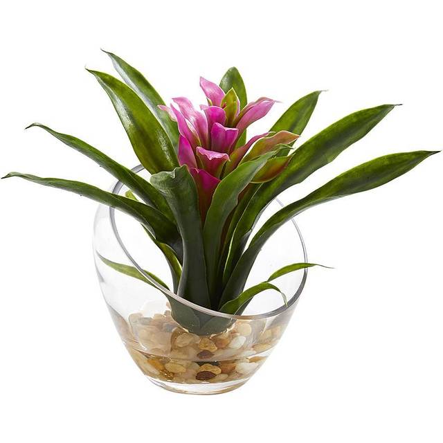Nearly Natural 8in. Tropical Bromeliad in Angled Vase Artificial Arrangement