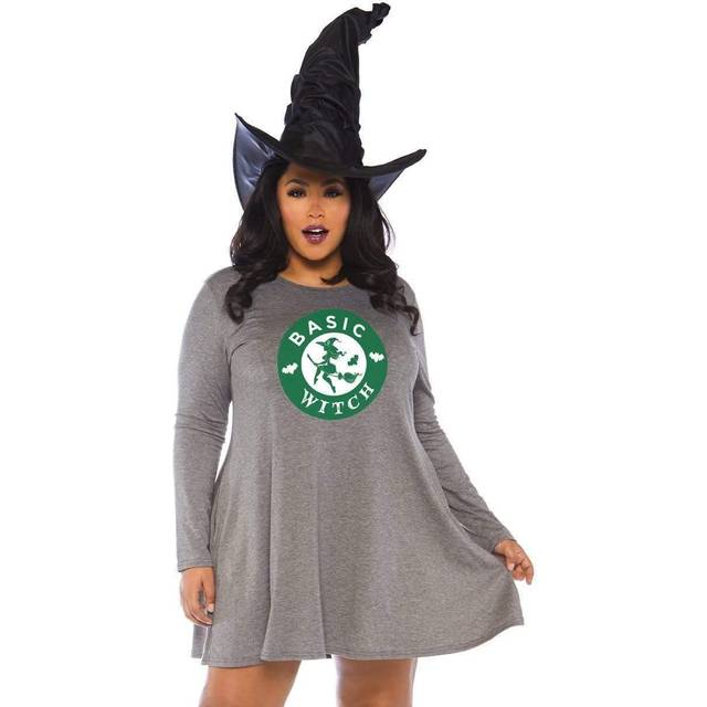 Plus Size Basic Witch Adult&#39;s Jersey Dress - Gray&#47;Green (1X/2X)