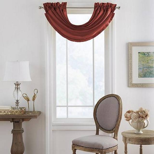 Elrene Home Fashions Versailles-mörkläggningsgardiner, gardinkappa i syntetiskt silke, vattenfall, tillbehör för sovrum eller vardagsrum, med stångfickor, 132 cm x 91 cm, 1 kappa, elfenbensfärgad
