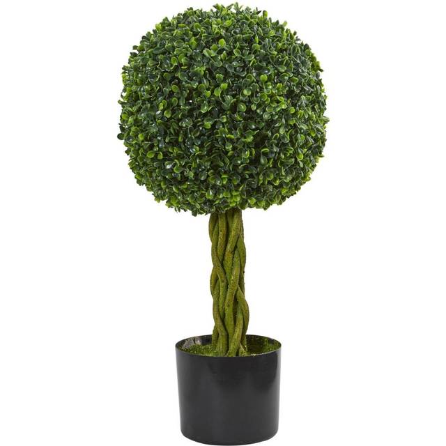 Nearly Natural 2ft. Boxwood Ball with Woven Trunk Artificial Tree, UV Resistant (Indoor/Outdoor)