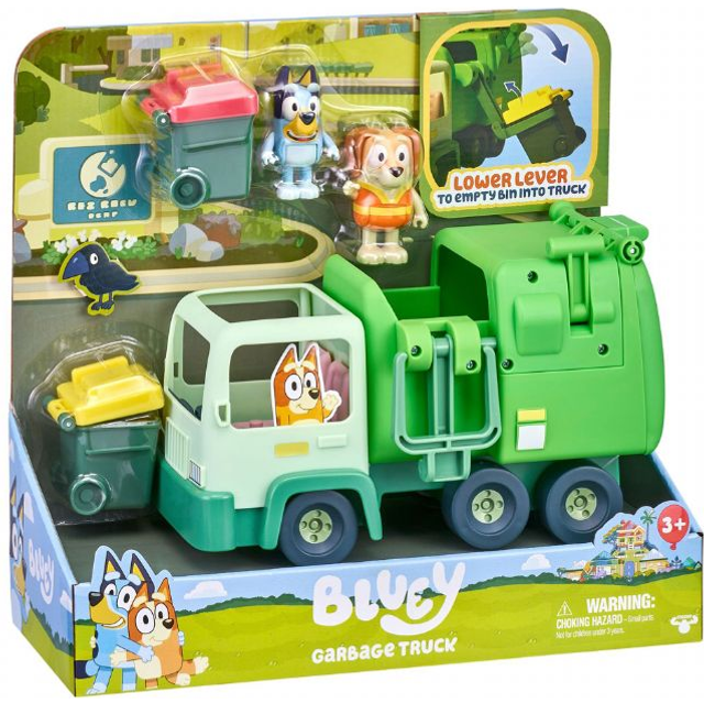 Bluey Garbage Truck - 6,3 cm Bluey and Bin Man poserbara figurer med lekset, flerfärgad