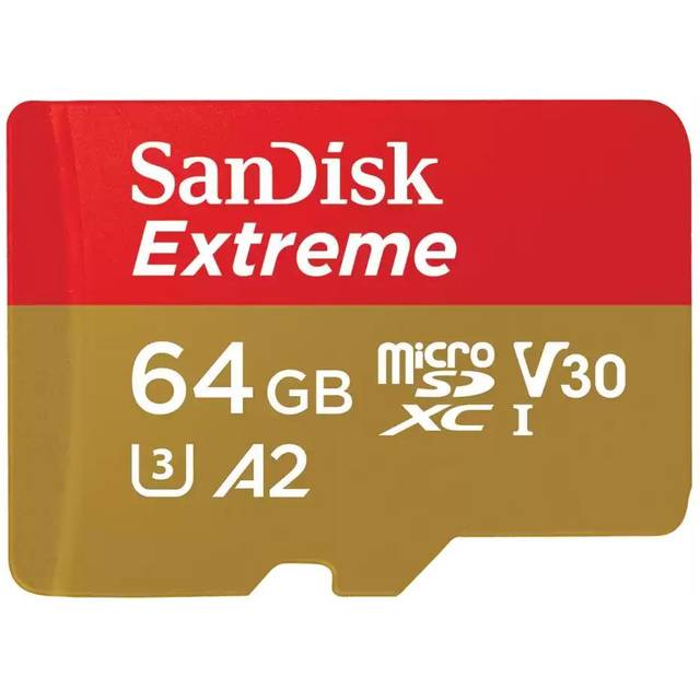 SanDisk 64GB Extreme microSDXC kort +SD-adapter, för din Android-smarttelefon, actionkameror eller drönare, upp till 170 MB/s, RescuePro Deluxe, SanDisk QuickFlow teknik, A2, UHS-I, Class 10, U3, V30