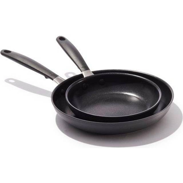 "OXO Good Grips 8"""" and 10"""" Frying Pan Skillet Set  3-Layered German Engineered Nonstick Coating  Stainless Steel Handle with Nonslip Silicone  Black"