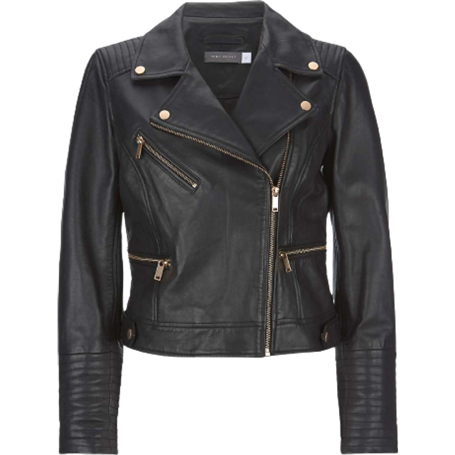Mint Velvet Leather Zip Biker Jacket, Black
