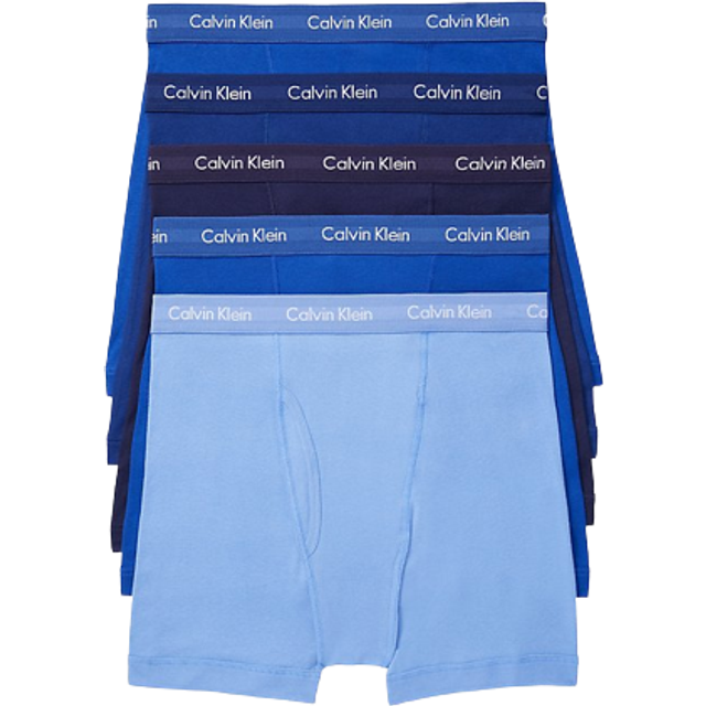 Calvin Klein Men's Cotton Classics 5-pack Boxer Brief  2 Mazarine Blue  1 Periwinkle  1 Dark Night  1 Evening Blue  Small